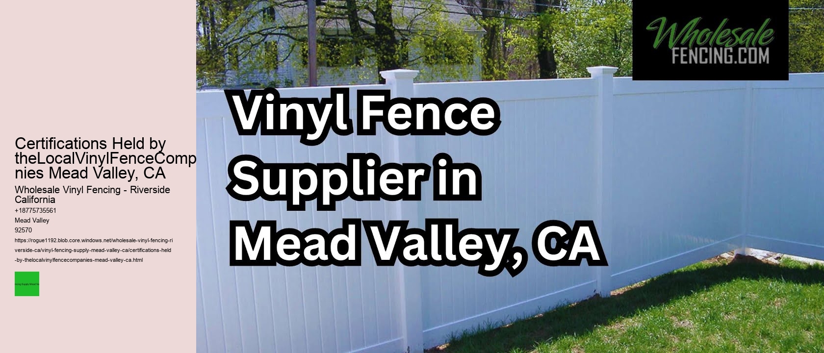 Certifications Held by theLocalVinylFenceCompanies Mead Valley, CA