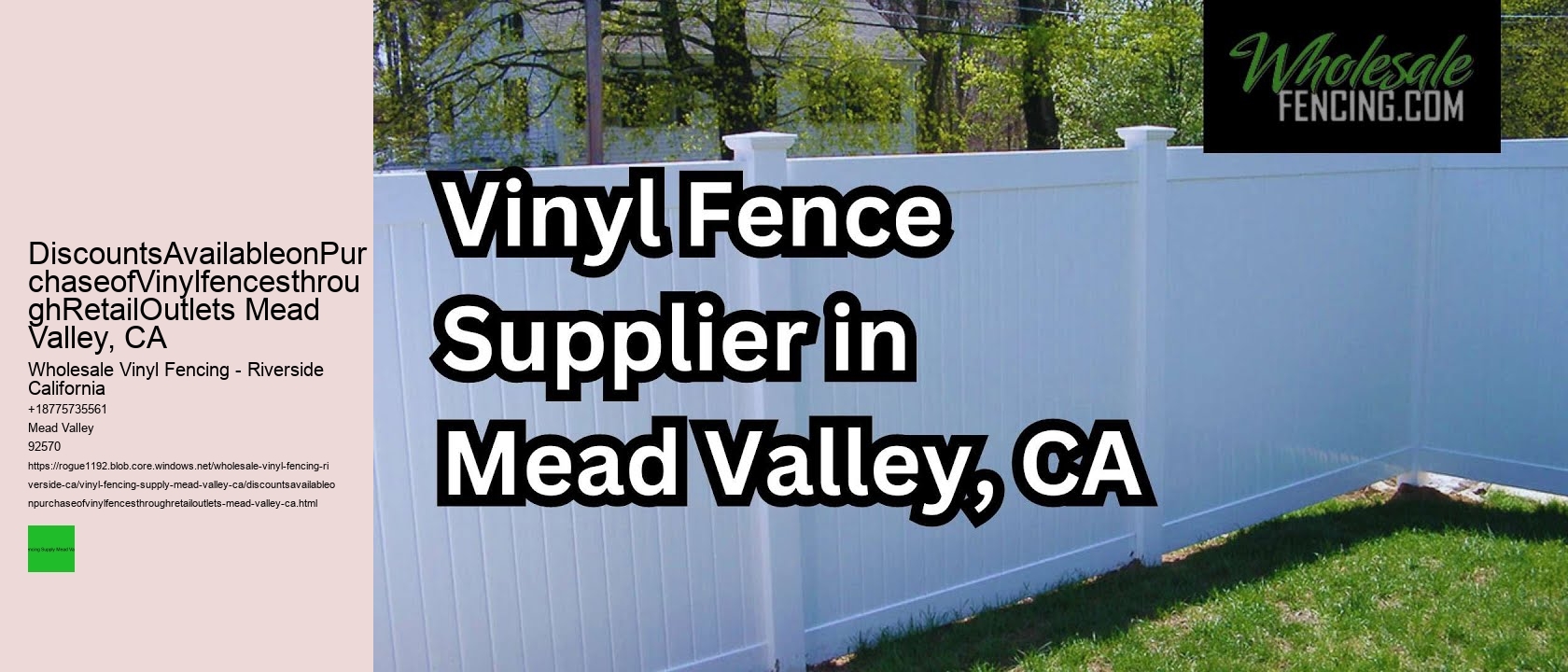 DiscountsAvailableonPurchaseofVinylfencesthroughRetailOutlets Mead Valley, CA