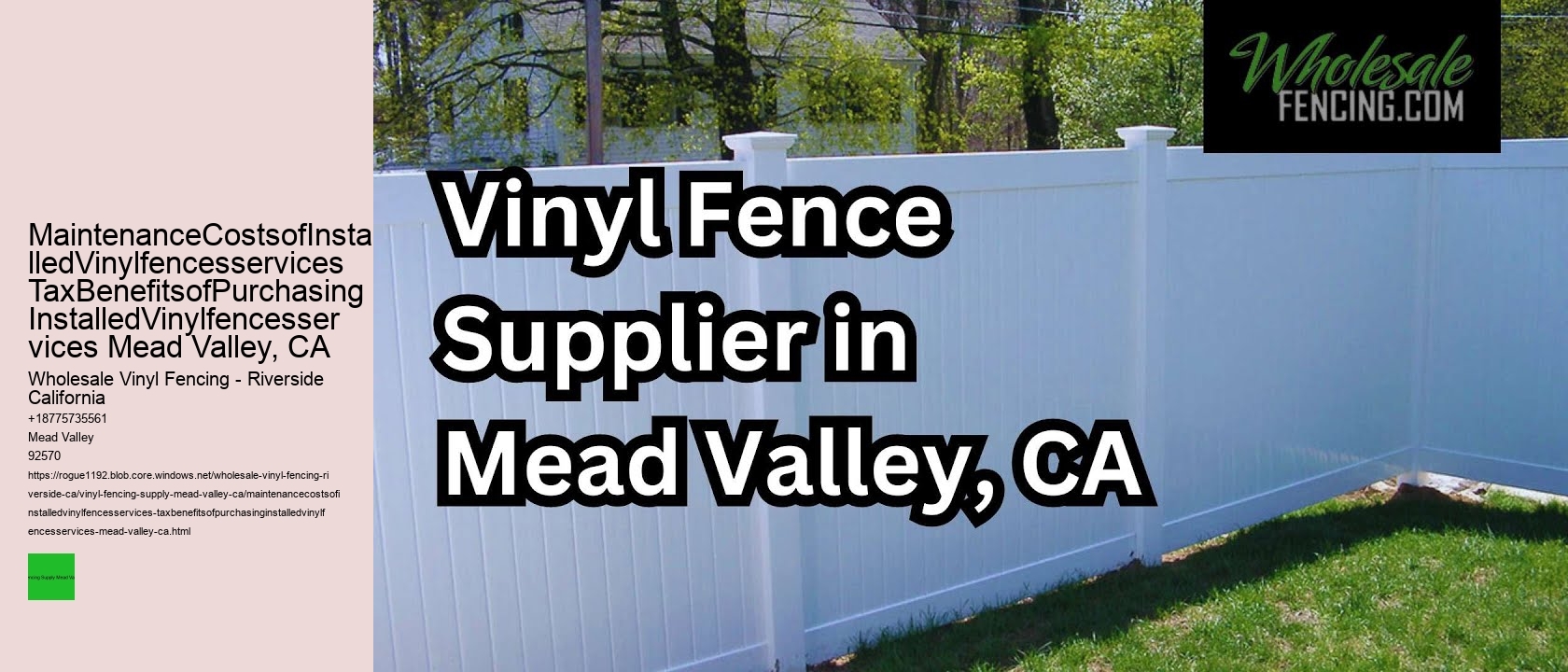 MaintenanceCostsofInstalledVinylfencesservices TaxBenefitsofPurchasingInstalledVinylfencesservices Mead Valley, CA