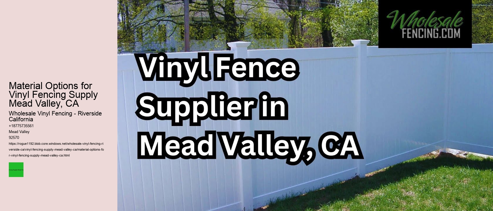 Material Options for Vinyl Fencing Supply Mead Valley, CA