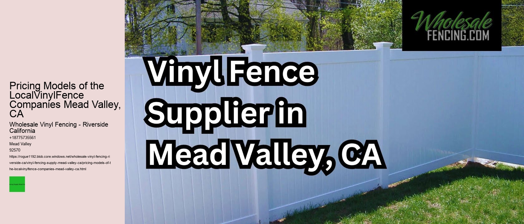Pricing Models of the LocalVinylFence Companies Mead Valley, CA